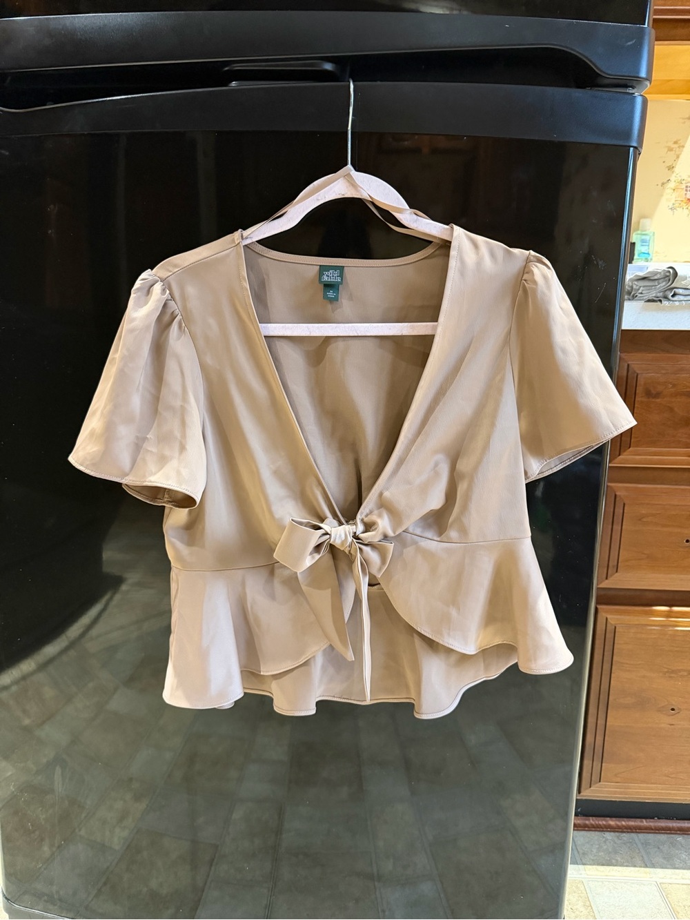 wild fable Beige Tie-Front Flutter Sleeve Blouse